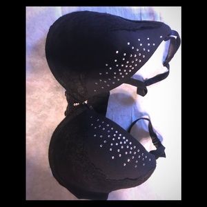 36D Black bra with rhinestones